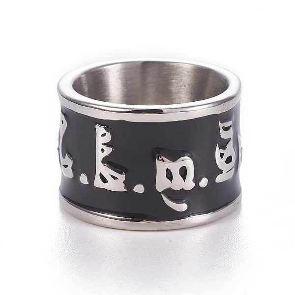 

PandaHall 304 Stainless Steel Wide Band Rings, with Enamel, Om Mani Padme Hum, Stainless Steel Color, Size 8~11, 18~21mm 304 Stainless Steel..., Black
