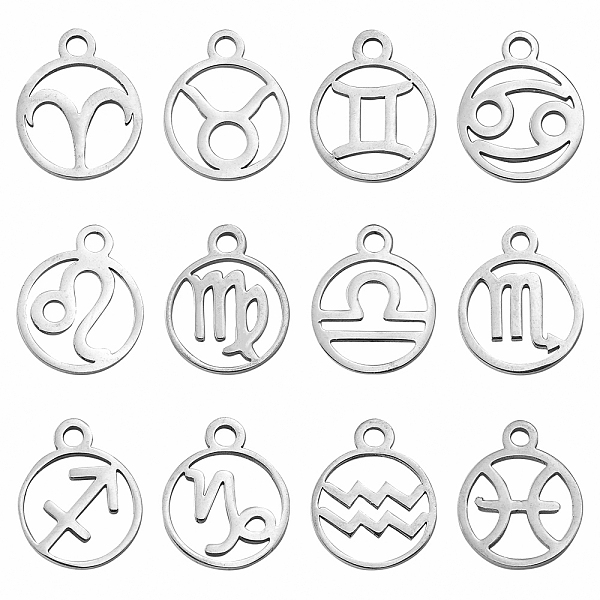 

PandaHall 12Pcs 12 Style 201 Stainless Steel Charms, Stainless Steel Color, Flat Round with Constellation, 12 Constellations, 13.4x10.8x1mm...