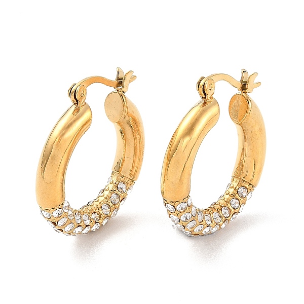 

PandaHall Ion Plating(IP) 304 Stainless Steel Hoop Earrings with Rhinestones for Women, Golden, 25x23x4.5mm Rhinestone