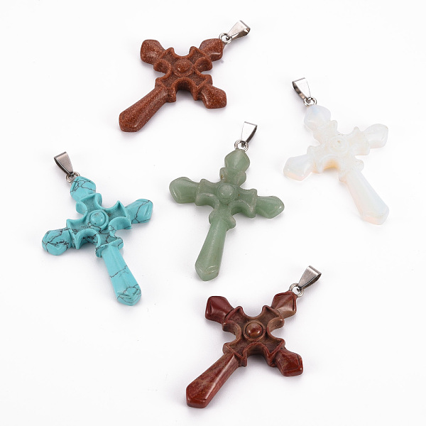 

PandaHall Natural & Synthetic Mixed Gemstone Big Pendants, with Platinum Brass Bails, Cross, 55~56.5x39.5~40.5x8.5~9.5mm, Hole: 3x8.5mm...