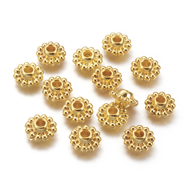 

PandaHall Tibetan Style Spacer Beads, Lead Free & Cadmium Free & Nickel Free, Flower, Golden, about 9mm in diameter, 5mm thick, hole: 2mm...