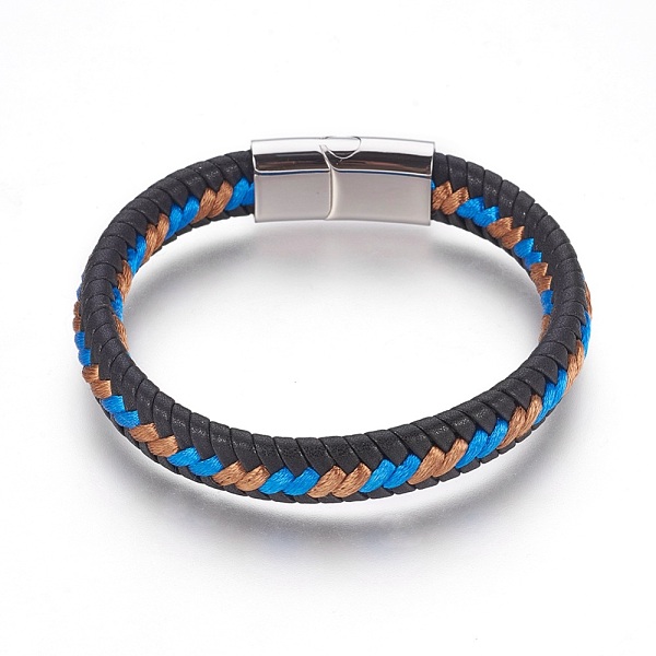 

PandaHall Braided Leather Cord Bracelets, with 304 Stainless Steel Magnetic Clasps, Deep Sky Blue, 8-5/8 inch(22cm), 11.5~12mm Leather Blue