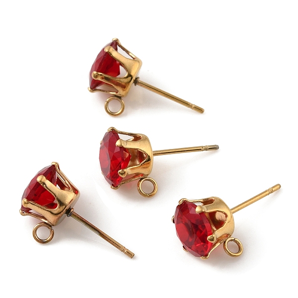 

PandaHall Ion Plating(IP) 304 Stainless Steel Stud Earring Findings, with Cubic Zirconia & Vertical Loops, Flat Round, FireBrick, 10.5x8mm..., Red
