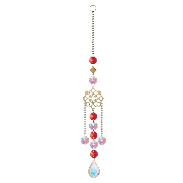 

PandaHall Glass Teardrop Pendant Decoration, Hanging Suncatchers, with Glass Octagon Link and Metal Link, for Home Window Decoration, Star...
