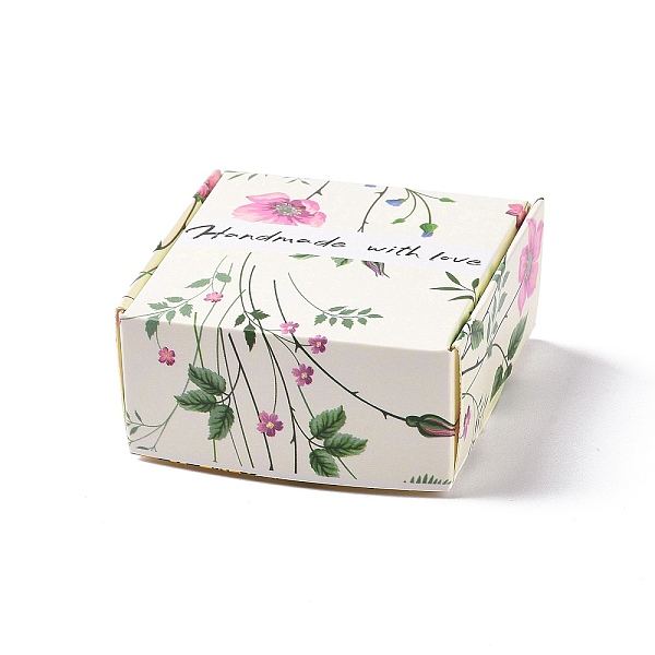 PandaHall Square Paper Gift Boxes, Folding Box for Gift Wrapping, Floral Pattern, 5.6x5.6x2.55cm Paper Flower