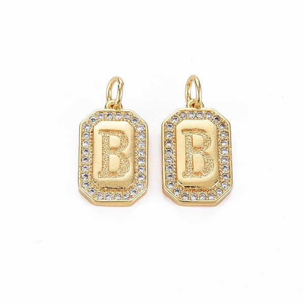 

PandaHall Brass Micro Pave Clear Cubic Zirconia Pendants, Nickel Free, Real 18K Gold Plated, Rectangle with Letter, Letter.B, 16x9.5x2mm...