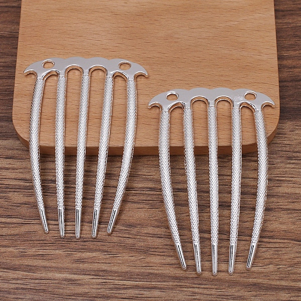 

PandaHall Alloy Hair Comb Findings, with Loops, Silver, 72x48mm Iron