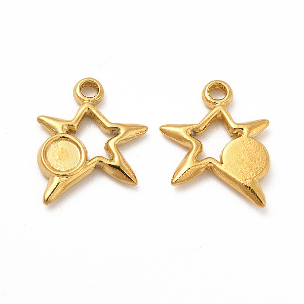

PandaHall Ion Plating(IP) 304 Stainless Steel Pendants Cabochon Settings, Star with Round Tray, Real 18K Gold Plated, 14.5x13x2mm, Hole...