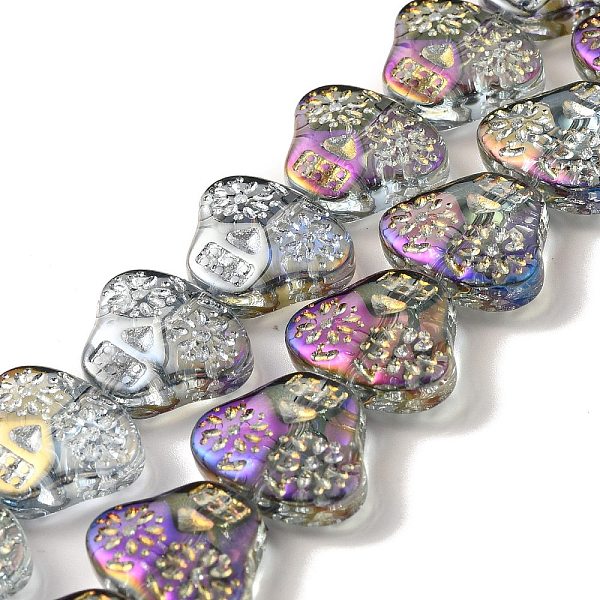 

PandaHall Transparent Electroplate Glass Beads Strands, Half Rainbow Plated, Skull Head, Purple, 16x19x7mm, Hole: 1.2mm, about 40pcs/strand...
