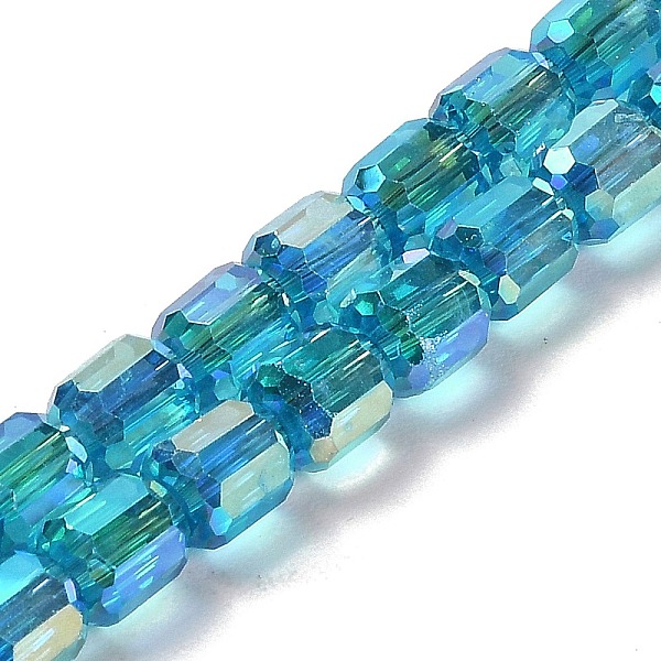 

PandaHall Electroplate Glass Beads Strands, Faceted, Column, Deep Sky Blue, 6x6.5mm, Hole: 1mm, about 72pcs/strand, 20.87''(53cm) Glass...