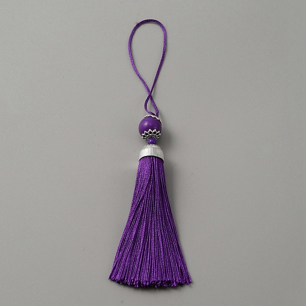 

PandaHall Polyester Tassel Big Pendants Decorations, with Acrylic Beaded and Platinum Alloy Findings, Purple, 188mm Polyester Purple