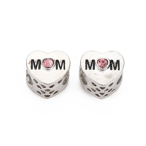 

PandaHall Rack Plating Alloy European Beads, with Rose Rhinestone & Black Enamel, Large Hole Beads, Cadmium Free & Nickel Free & Lead Free...