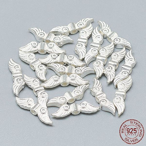 PandaHall 925 Sterling Silver Beads, Wing, Silver, 4x14x2.5mm, Hole: 1mm Sterling Silver Wing Silver