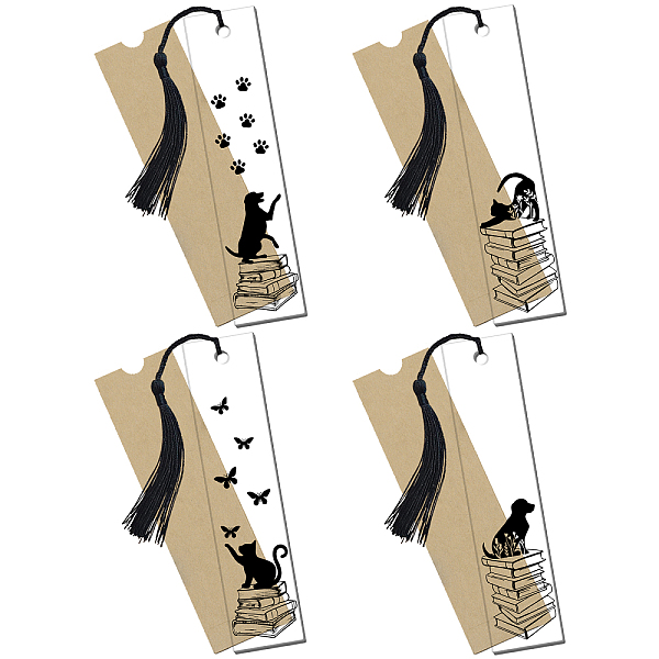 

PandaHall GLOBLELAND 4 Sets Acrylic Bookmark Pendants for Teachers' Day, Rectangle, with Paper Bags and Polyester Tassel Decorations, Black...