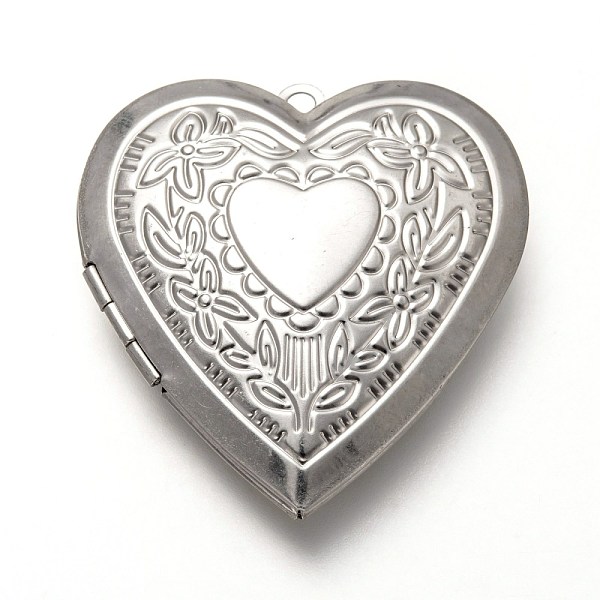 

PandaHall 316 Stainless Steel Locket Pendants, Photo Frame Charms for Necklaces, Heart, Stainless Steel Color, 42x40x9mm, Hole: 2.5mm, Inner...