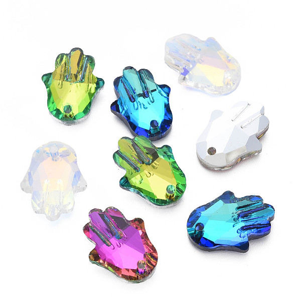 

PandaHall Electroplated Glass Pendants, Silver Plated Bottom, Faceted, Hamsa Hand/Hand of Miriam, Mixed Color, 18x13.5x5mm, Hole: 1.6mm..., Multicolor