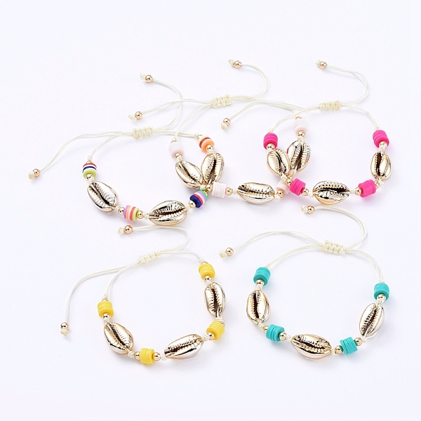 

PandaHall Nylon Thread Cord Braided Bead Bracelets, with Handmade Polymer Clay Heishi Beads, Electroplated Sea Shell Beads and Brass Beads..., Multicolor