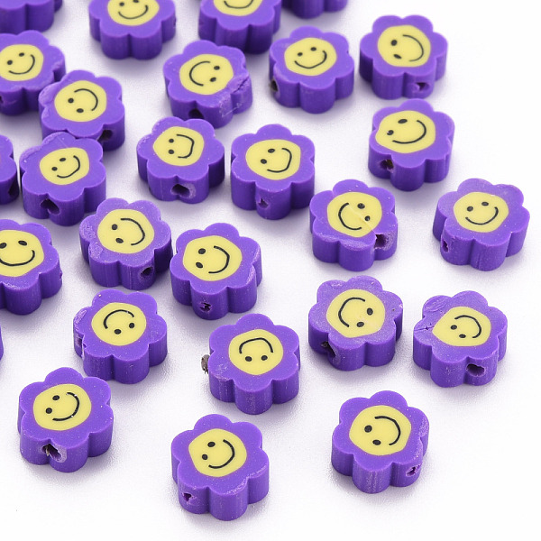 

PandaHall Handmade Polymer Clay Beads, Flower with Smiling Face, Blue Violet, 9~10x8~9x4~5mm, Hole: 1.4~1.6mm Polymer Clay Flower