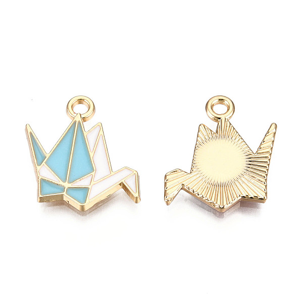 

PandaHall Alloy Pendants, with Enamel, Paper Crane, Light Gold, Sky Blue, 17x17x2mm, Hole: 2mm Alloy+Enamel Others Blue