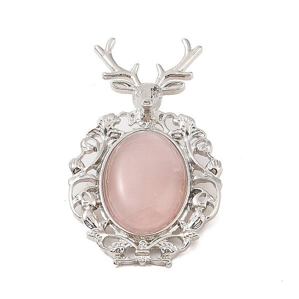 

PandaHall Natural Rose Quartz Pendants, with Platinum Tone Alloy Findings, Deer Charms, 56x33x4mm, Hole: 5x8mm Rose Quartz Deer