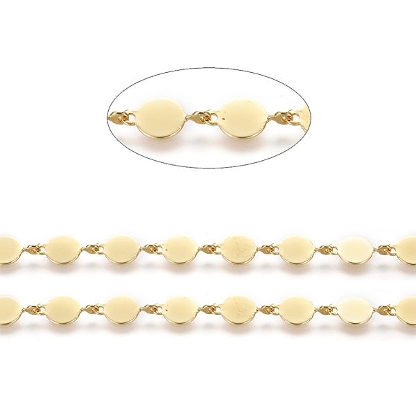 

PandaHall Brass Handmade Link Chains, Long-Lasting Plated, Unwelded, Flat Round, Real 18K Gold Plated, 11x6x0.5mm Brass