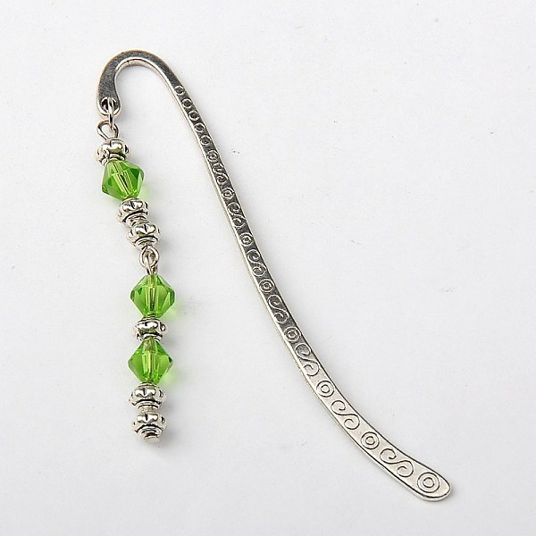 

PandaHall Tibetan Style Bookmarks/Hairpins, with Glass Beads, Lawn Green, 84mm Alloy Green