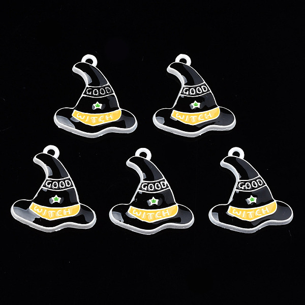 

PandaHall Spray Painted Alloy Enamel Pendants, Cadmium Free & Nickel Free & Lead Free, Halloween, Witch Hat with Word Good, Black, 25x22x3mm...