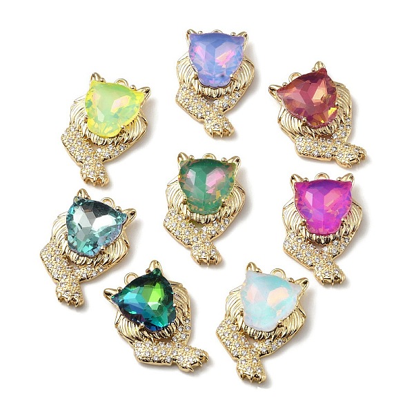 

PandaHall Brass with K9 Glass & Rhinestone Pendants, Light Gold, Lion Charms, Mixed Color, 25x16.5x7mm, Hole: 1.5mm K9 Glass Lion Multicolor