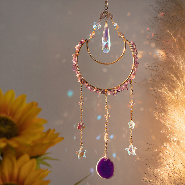 Moon Iron & Natural Amethyst Chip Pendant Decorations