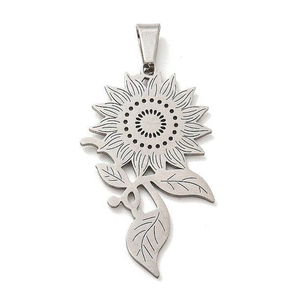 

PandaHall 304 Stainless Steel Pendants, Laser Cut, Sunflower Charm, Stainless Steel Color, 36x22x1mm, Hole: 7x3mm 304 Stainless Steel Flower