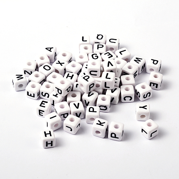 

PandaHall Acrylic Horizontal Hole Letter Beads, Cube, White, Size: about 10mm, hole: about 3mm, about 550pcs/500g Acrylic Cube White
