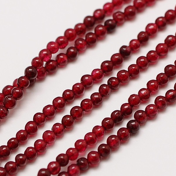 

PandaHall Natural White Jade Round Bead Strands, Dyed, Dark Red, 3mm, Hole: 0.8mm, about 110pcs/strand, 15~15.5 inch White Jade Round Red