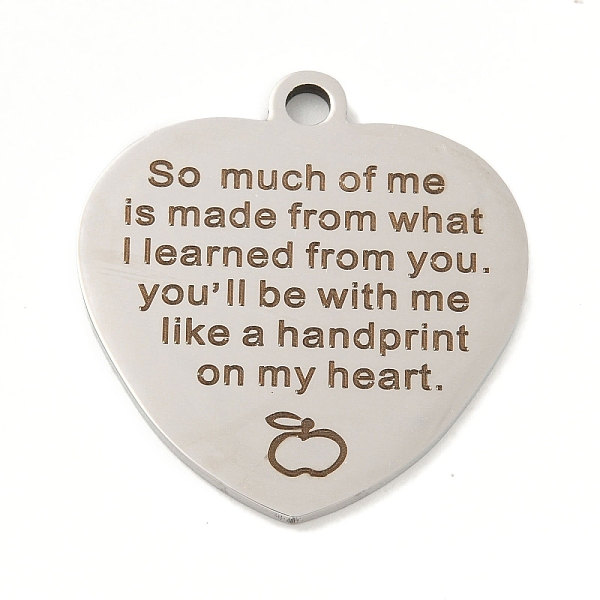 

PandaHall Teachers' Day 201 Stainless Steel Pendants, Message Charms, Heart with Word Charms, Stainless Steel Color, 30.5x29x2mm, Hole: 3mm...