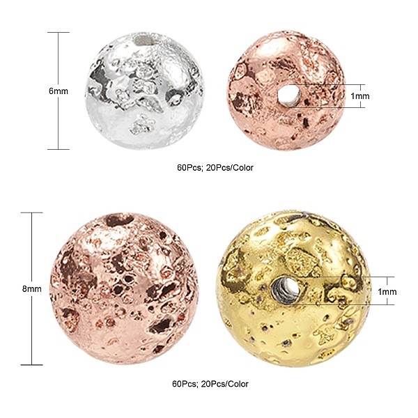 

PandaHall 90Pcs 2 Sizes Electroplated Natural Lava Rock Beads, Round, Bumpy, Mixed Color, 6~8.5mm in diameter, hole: 1mm, about...