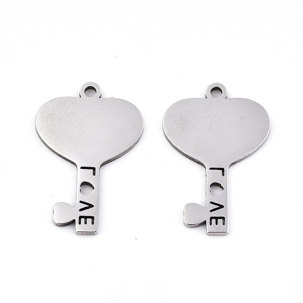 

PandaHall Valentine's Day 201 Stainless Steel Pendants, Laser Cut, Heart Key with Word Love, Stainless Steel Color, 19x12.5x0.9mm, Hole...