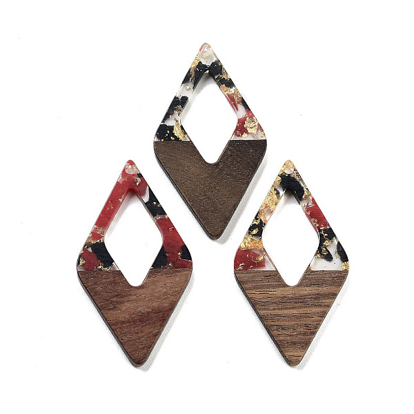

PandaHall Walnut Wood Pendants, Resin and Gold foil, Rhombus, Black, 47.5x25.5x3.5mm, Hole: 2mm Wood Rhombus Black