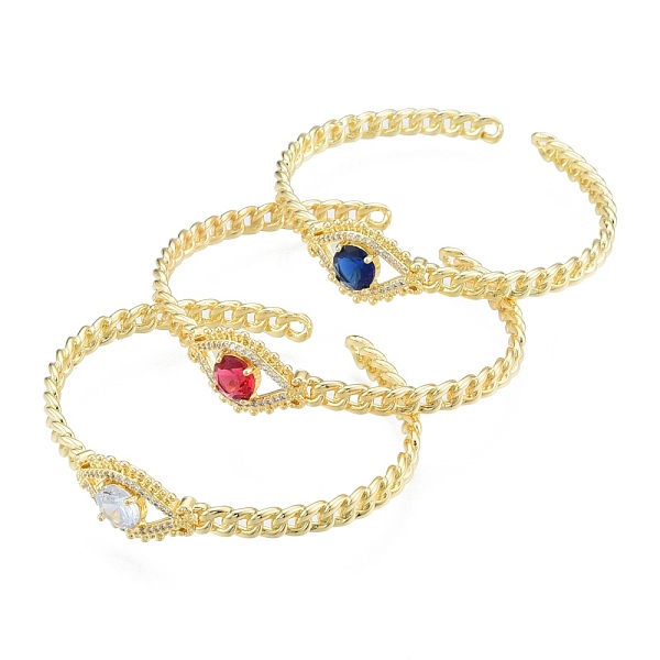 

PandaHall Cubic Zirconia Horse Eye Open Cuff Bangle, Real 18K Gold Plated Brass Jewelry for Women, Mixed Color, Inner Diameter: 2x2-3/8 inch..., Multicolor