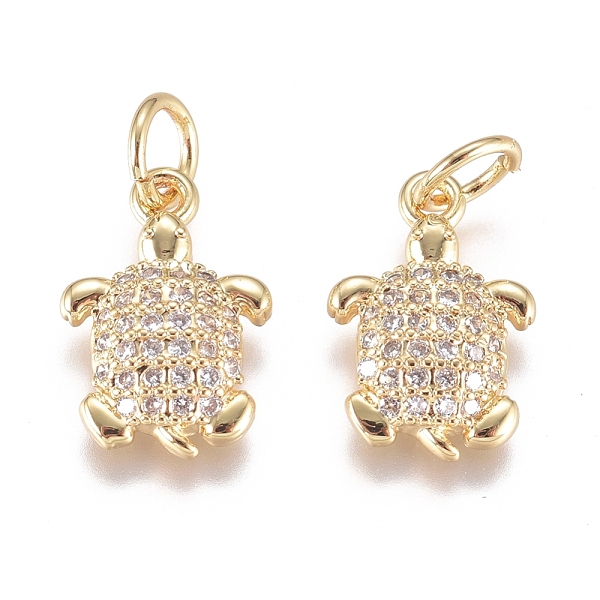 

PandaHall Brass Micro Pave Cubic Zirconia Pendants, with Jump Ring, Long-Lasting Plated, Tortoise, Clear, Golden, 13x8x2.5mm, Hole: 3.4mm...