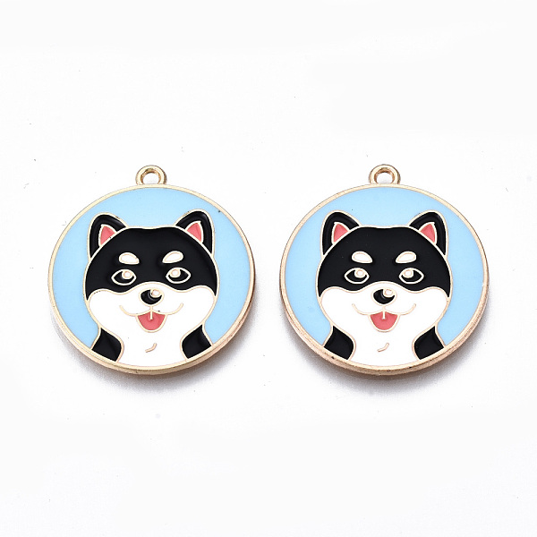 

PandaHall Eco-Friendly Alloy Enamel Pendants, Cadmium Free & Lead Free & Nickel Free, Flat Round with Shiba Inu, Light Gold, Light Sky Blue...