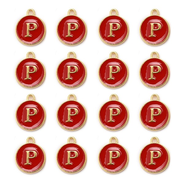 

PandaHall Golden Plated Alloy Enamel Charms, Cadmium Free & Lead Free, Enamelled Sequins, Flat Round with Letter, Red, Letter.P, 14x12x2mm...