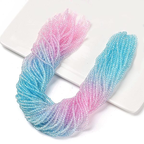 

PandaHall Transparent Painted Glass Beads Strands, Faceted, Rondelle, Colorful, 3.4x2.6mm, Hole: 0.5mm, about 135pcs/strand, 14.17''(36cm)...
