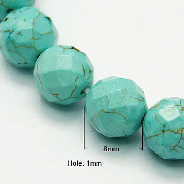 

PandaHall Natural Howlite Beads Strands, Dyed & Heated, Faceted, Round, Turquoise, 8mm, Hole: 1mm, 46pcs/strands, 14.76 inch(37.4cm) Howlite..., Green