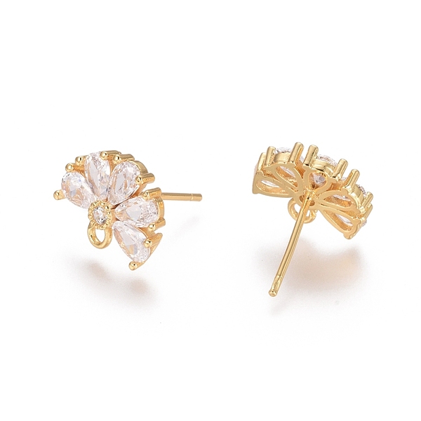 

PandaHall Brass Cubic Zirconia Stud Earring Findings, with Loop, Flower, Clear, Golden, 15mm, Pin: 0.7mm Brass+Cubic Zirconia Flower Clear