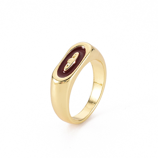 

PandaHall Alloy Enamel Wide Band Rings, Cadmium Free & Lead Free, Light Gold, Oval, Dark Red, US Size 6 3/4(17.1mm) Alloy