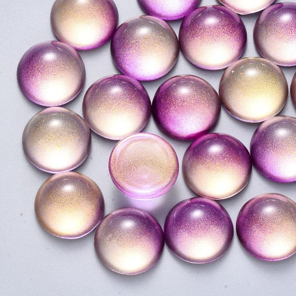 

PandaHall Transparent Spray Painted Glass Cabochons, with Glitter Powder, Half Round/Dome, Plum, 14x7mm Glass Half Round Purple