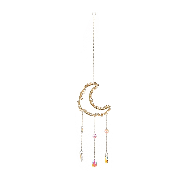 

PandaHall Crystal Chandelier Glass Teardrop Pendant Decorations, Hanging Sun Catchers, with Natural Yellow Quartz Chips Beads, Moon, 518mm...
