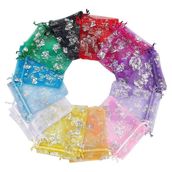 

PandaHall 120 Pcs 12 Styles Lace Organza Drawstring Gift Bags, Jewelry Pouches, with Butterfly Pattern, Wedding Party Storage Bags..., Multicolor