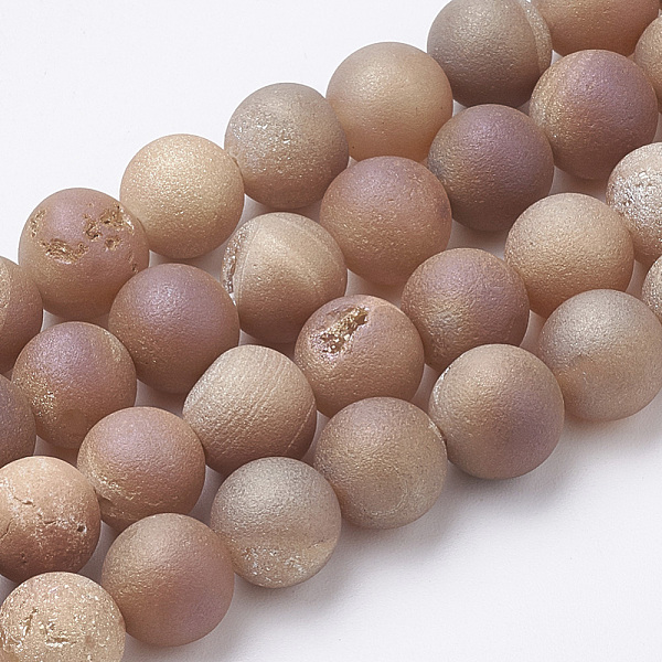 

PandaHall Electroplate Natural Druzy Geode Weathered Agate Beads Strands, Frosted, Dyed, Round, Rainbow Plated, 6~6.5mm, Hole: 1.5mm, about..., Red