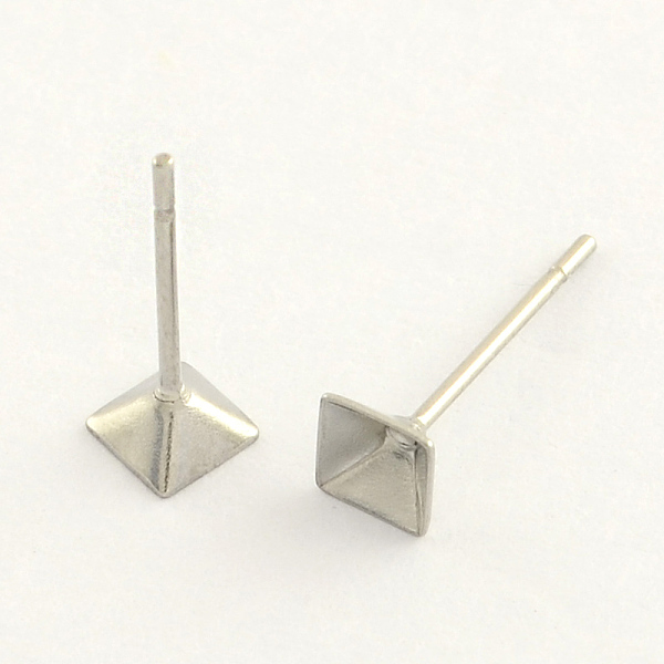 

PandaHall 304 Stainless Steel Post Stud Earring Findings, Stainless Steel Color, 4x4mm, pin: 0.8mm 304 Stainless Steel Others
