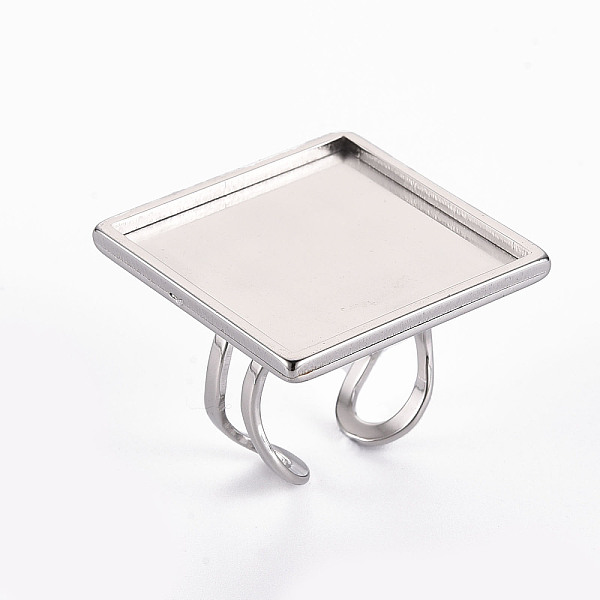 

PandaHall 201 Stainless Steel Cuff Pad Ring Settings, Laser Cut, Square, Stainless Steel Color, Tray: 25x25mm, US Size 7 1/4(17.5)~US Size 8...
